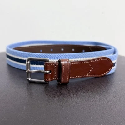 Polo Golf Ralph Lauren Azul Marino Blanco Rayas Cuero Extremos Tejido Cinturón 34 Foto 1 de 4