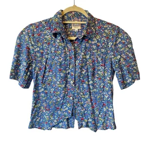Blusa De Colección Desert West Sherry Holt S Azul Floral Top Abotonado Hecha en EE. UU. - Imagen 1 de 7