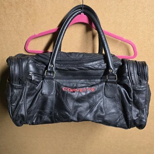 Bolso de Lona Vintage GM Corvette Cuero Logo Bordado Negro - Imagen 1 de 7
