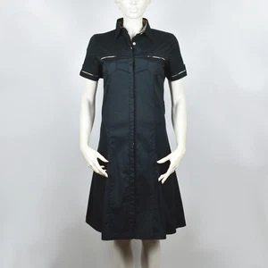 Vestido Camisa BARBOUR Sin Forro Mezcla Algodón Negro Con Botones Talla 12 UK 8 US - Imagen 1 de 10