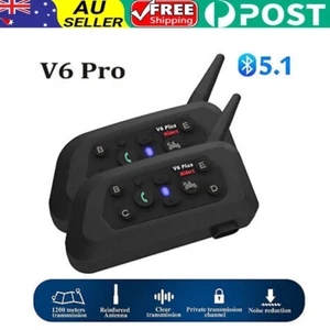 2PCS V6 PRO Motorcycle Helmet Bluetooth Headset 6 Riders Communication System - Picture 1 of 12