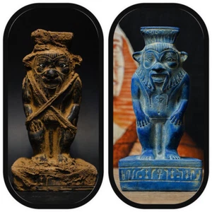 Authentic  Set of 2 statue Egyptian Antiquities Rare of God Bes God Of Fun - Picture 1 of 14