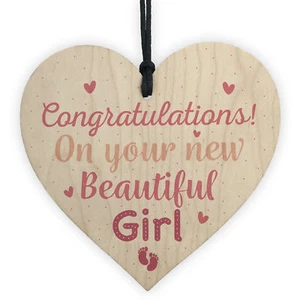 Newborn Baby Girl Gift Present Christening Baby Shower Keepsake Wooden Heart - Picture 1 of 8
