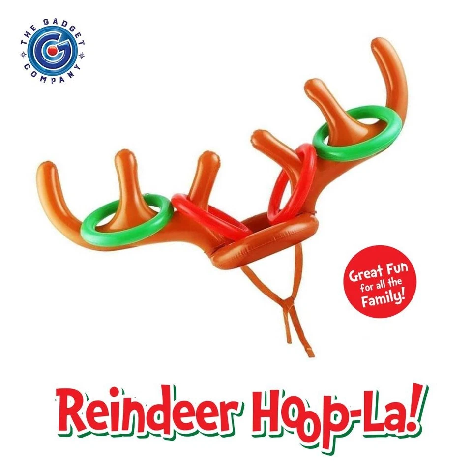 THE GADGET COMPANY Inflatable Reindeer Ring Toss Game Antler Hat Moose Party Family Toy Gift Set UK