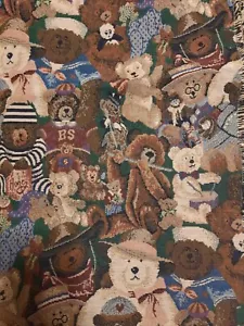 Vintage Playful Teddy Bear Tapestry Woven Upholstery Fabric 29" X 56" Cute - Picture 1 of 4