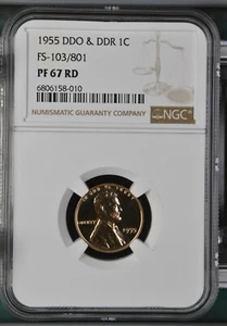 1955 Lincoln Cent FS 103/801 NGC PF67 RD DDO & DDR Brilliant RED PR67 - Picture 1 of 2