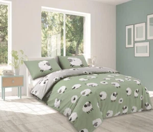 Dotty Sheep Duvet Cover Bedding Set Single Double King Size Duck Egg & Grey - Picture 1 of 2