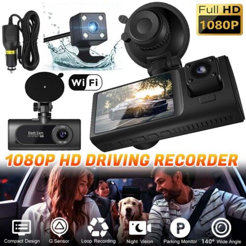Car Dash Cam Wifi Dual Lens HD 1080P Front/Rear/Inside Video Recorder G-Sensor