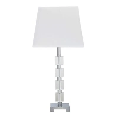 25" Crystal Geo Cubed Table Lamp With White Sharp Corner Square Tapered Shade - Image 1 of 4