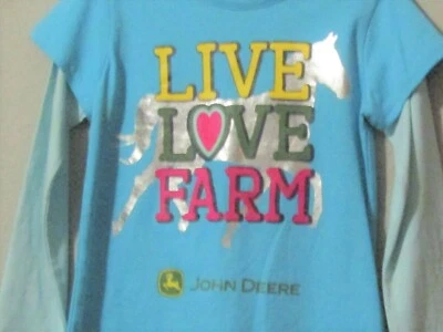 John Deere medium blue w/light blue long sleeves 'LIVE LOVE FARM w/horse behind - Image 1 of 3