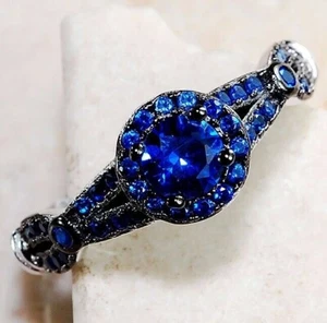 1CT Treated Blue Sapphire 925 Solid Sterling Silver Ring Sz 8 MP1 - Imagen 1 de 4