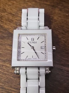 Original Fendi Orologi SS & White Ceramic Ladies Diamond Quadro Watch 6200G - Picture 1 of 2