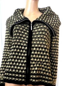 WILLI SMITH SIZE M  TAN / BLACK SHAWL COLLAR ZIP FRONT L/S CARDIGAN SWEATER EUC - Picture 1 of 8