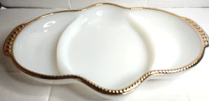 Anchor Hocking Fire King Gold Trim Milk Glass Oval 11" 3-Part Relish Dish - Picture 1 of 6