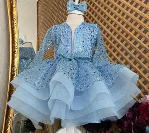Luxury Blue Glitter Flower Girl Princess Dress Wedding Party Dress Kid vestidos - Picture 1 of 32