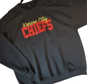 Kansas City Chiefs Embroidered Sequin Sweatshirt Womens Black Red Gilden 2XL - Picture 1 of 8
