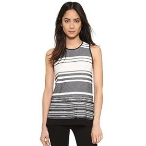Vince Cotton Knit Striped Print Sleeveless Tank Top White Black Size S - Picture 1 of 8