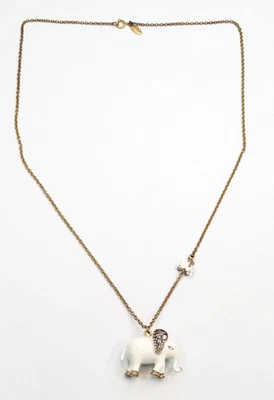 Collar Ann Taylor Esmalte Blanco Elefante y Bebé Colgante Estrás Orejas Bronce Foto 1 de 4