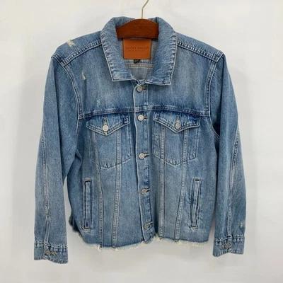 Chaqueta de mezclilla azul dobladillo deshilachado Lucky Brand para mujer talla XL The Tomboy Trucker Foto 1 de 4