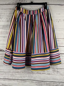 Gracia Skirt Womens Small Multicolor Striped Pleated Fit Flare Midi Lined Zip - Picture 1 of 8