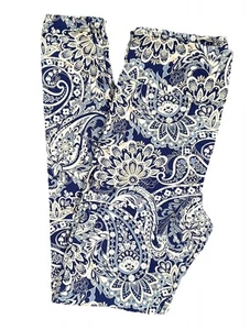 OS Lularoe Leggings Paisley Damask Blue White Yellow Size 2-10 NEW 260217 - Picture 1 of 4
