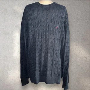 Nautica - Men's Black Cotton Cable Knit Crew Neck Pullover Sweater - Size L - Picture 1 of 5