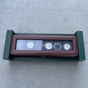 NEU Woodbury Herren sechs Schlitze 6 Stück braun Leder Uhrenetui Halter Box Geschenk - Bild 1 von 5