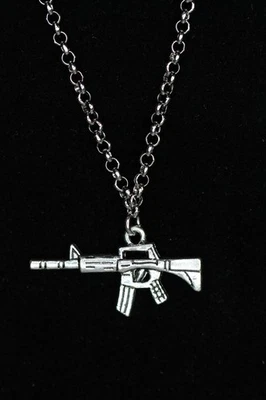 Collar ametralladora plata peltre encanto 3/4" colgante 3mm cadena inoxidable 18" Foto 1 de 4