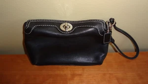 Vintage Coach Black Leather Top Turn Lock Closure Wristlet - Picture 1 of 9
