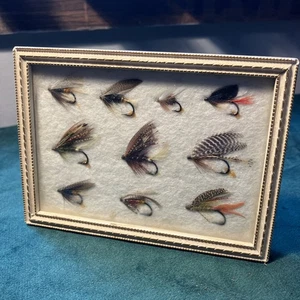 Framed Classic Salmon Fishing Flies for collectors 10 flies Mounted 13 X 9 Cm - Picture 1 of 10