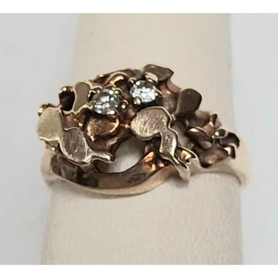 SOLID YELLOW GOLD AND DIAMOND  NUGGET  RING SIZE  5.5 SKY - Image 1 of 4