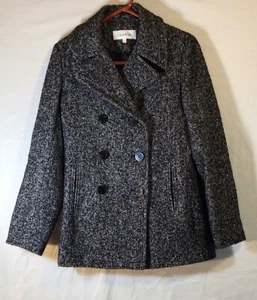 Calvin Klein Pavone Donna Nero Bianco Taglia 4 Misto Lana Doppiopetto - Foto 1 di 10
