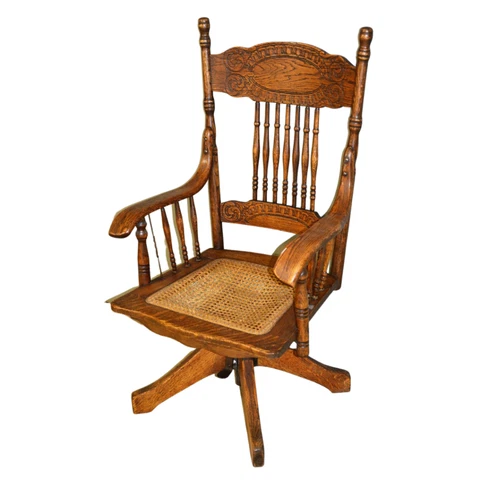 Antique Oak Desk Chair, Oak Larkin Press Back Swivel Tilt Office Chair #18995 Cover