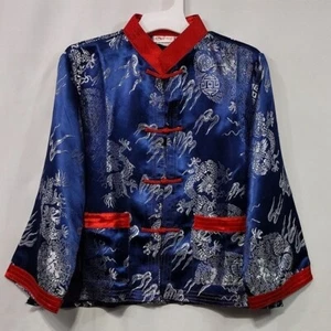 Dragon Print Han Tang Suit Boys 6 Blue Satin Retro Casual Holiday Party Event - Picture 1 of 8