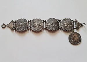 VINTAGE AUTHENTIC ARGENTINA SAN MARTIN 1781 - 1850 SILVER PLATE BRASS BRACELET - Picture 1 of 7