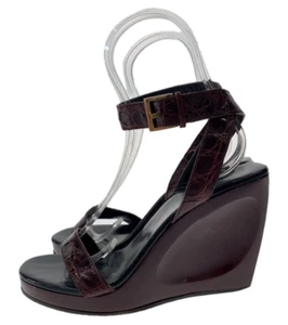 Gucci Size 37 Women's Wedge Sole Patent Leather Ankle Strap Sandals in Red - Picture 1 of 8