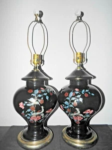 LAMPS PAIR VINTAGE 3-WAY FANCY CASED GLASS ASIAN THEMED GINGER JAR TABLE LAMPS - Picture 1 of 12