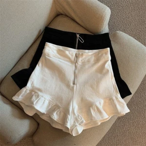 Falbala Ruffle Hot Pants Slim Fit High Waist Casual Women Denim Shorts Mini - Picture 1 of 8