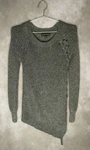 Rock And Republic Sweater Womens Small Metallic Black Pull Over Laced side - Picture 1 of 9