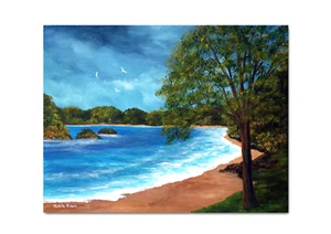 Original Painting "Paradise Bay" 16 x 12 on Canvas Board by Judith Rowe - Picture 1 of 3