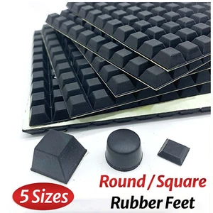 Black Rubber Feet Self-Adhesive Bumper Furniture Table Pads Size Round/Square - Picture 1 of 10