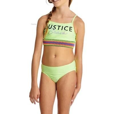 Traje de baño Tankini Bikini JUSTICIA Niñas Conjunto de baño Talla 5-18 S L XL 2 piezas Lima Nuevo con etiquetas Foto 1 de 4