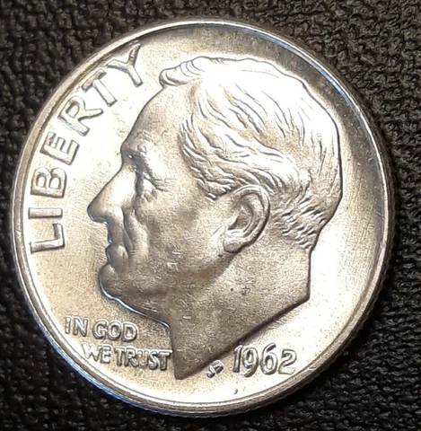 1962 Roosevelt Dime Gem Bu Die Clash And DDR Error 90% Silver Cover