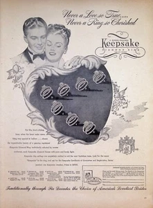 VINTAGE 1940s Print Ad ~ Keepsake Diamond Rings ~ Never a Love so True... - Picture 1 of 1