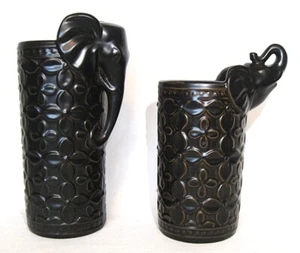 Pair of Pier 1 Imports Ceramic Elephant Pillar Candle Holders 10 1/4" and 9 1/4" - Picture 1 of 12