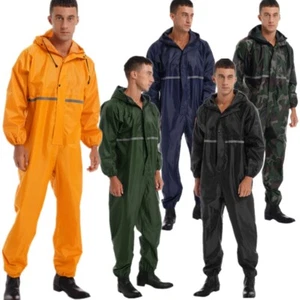 Herren Damen Regenoverall Wasserdichter Regenanzug mit Kapuzen Arbeitskleidung - Picture 1 of 69