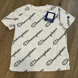 Champion Boys All Over Print Open Diagonal Script Logo T-Shirt, Size 5 - Picture 1 of 5