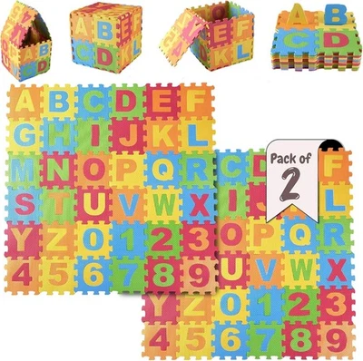2 piezas Tapetes de Rompecabezas de Espuma para Niños Entreladas con Alfabeto y Foto 1 de 4
