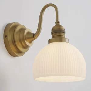 Gold Wall Sconces,Hardwire Bathroom Vanity Light with Striped Bowl Milk Glass... - Foto 1 di 8