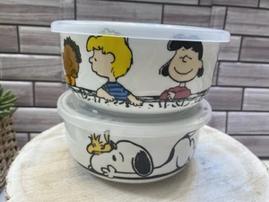 Peanuts ❤️Snoopy & Friends Ceramic Tupperware Bowls  set of 2 New Rare - Picture 1 of 7